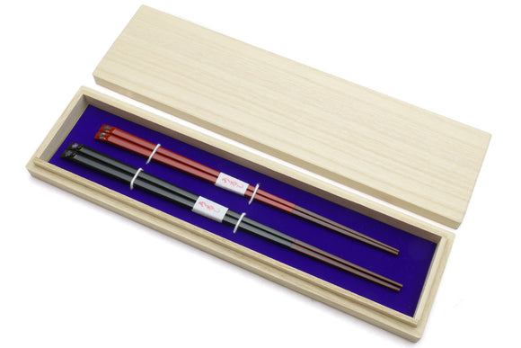 Japanese Premium Fukiurushi Chopsticks Black & Red 2pc Set with fine Japanese paulownia wood case