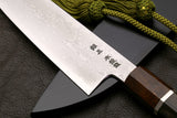 Yoshihiro Hiryu Suminagashi Ginsan High Carbon Stainless Steel Santoku Multipurpose Knife Silver Ring Ebony Handle