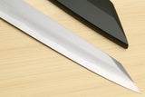 Yoshihiro Hongasumi White Steel Yanagi-Kiritsuke Sushi Sashimi Japanese Knife Ebony Handle with Nuri Saya Cover