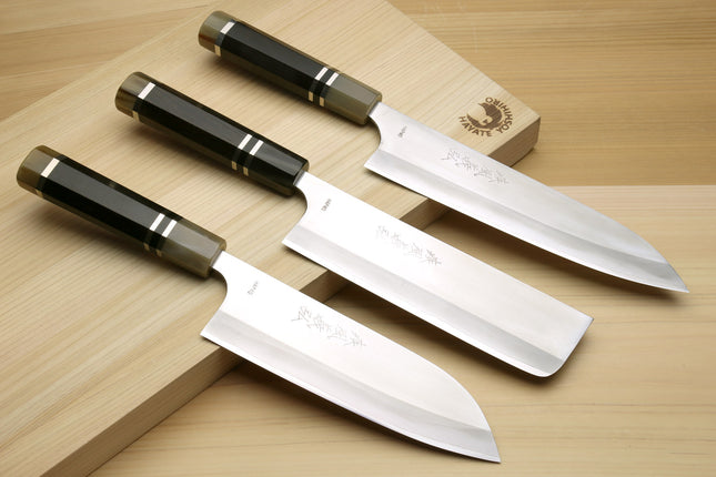Yoshihiro High Speed Steel HAP40 3-Set with Octagonal Ebony Wood Handles with Triple Ring