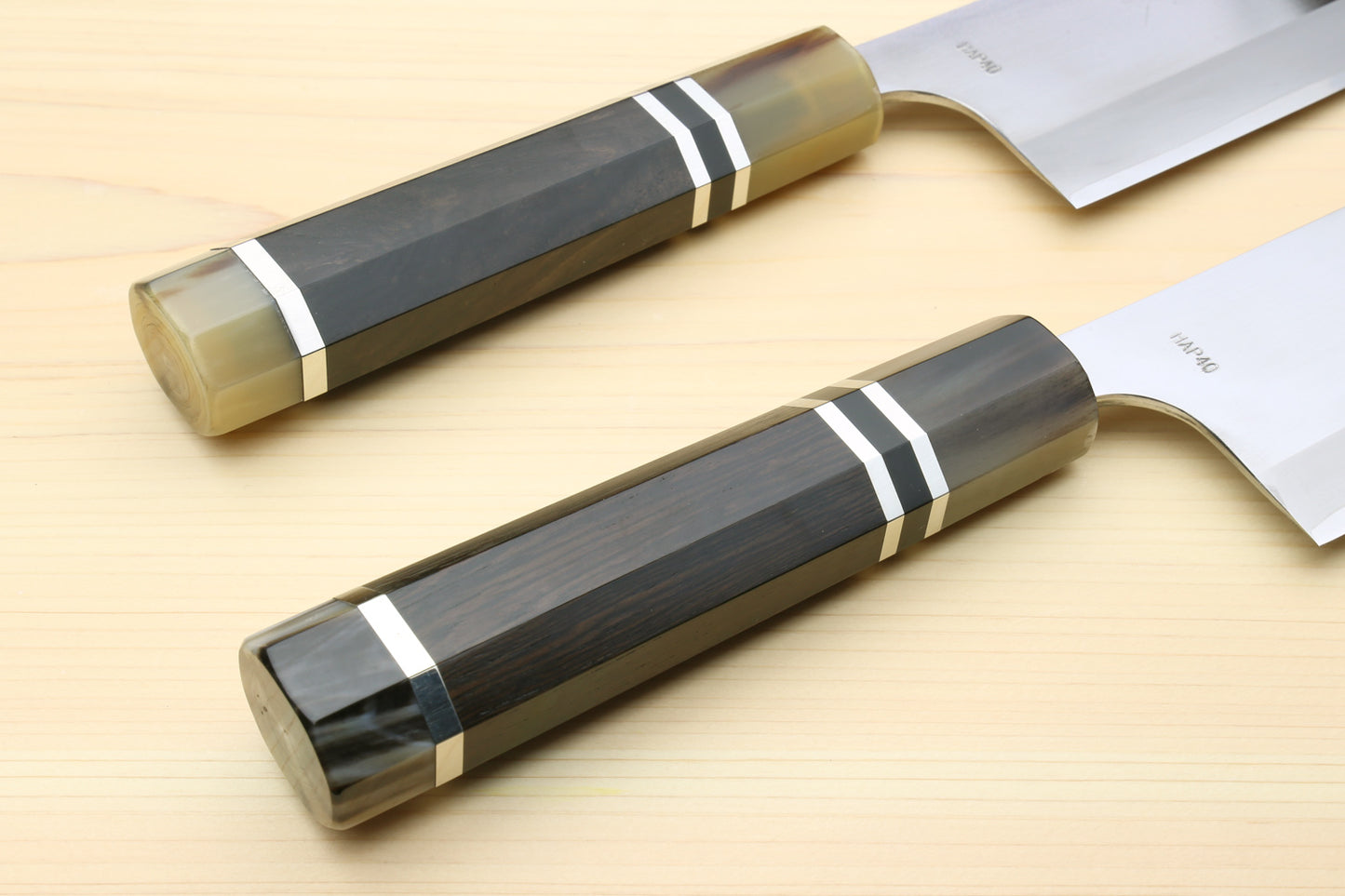 Yoshihiro High Speed Steel HAP40 Nakiri Vegetable Chefs Knife, Octagonal Ebony Wood Handle with Triple Ring
