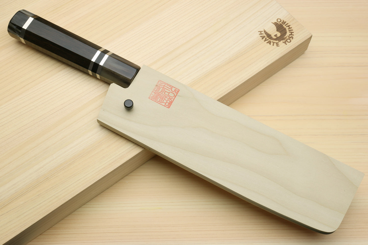 Yoshihiro High Speed Steel HAP40 Nakiri Vegetable Chefs Knife, Octagonal Ebony Wood Handle with Triple Ring