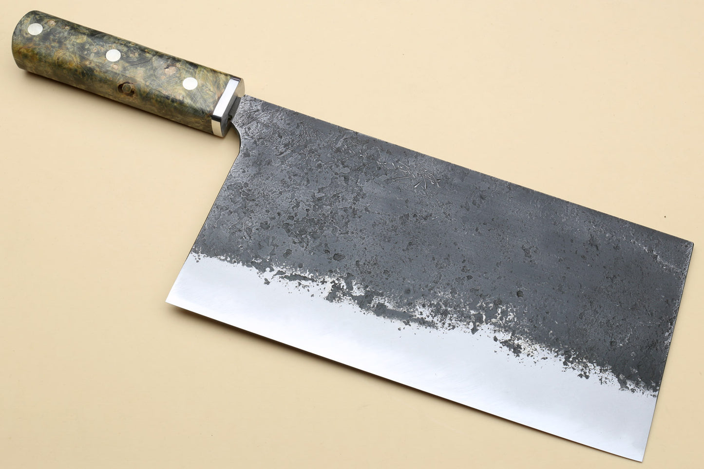 Yoshihiro Nashiji High Carbon White Steel #2 Chinese-Style Cleaver Vegetable Knife with Stabilized Maple Burl Handle (Mazaki Special Edition: TYPE C)
