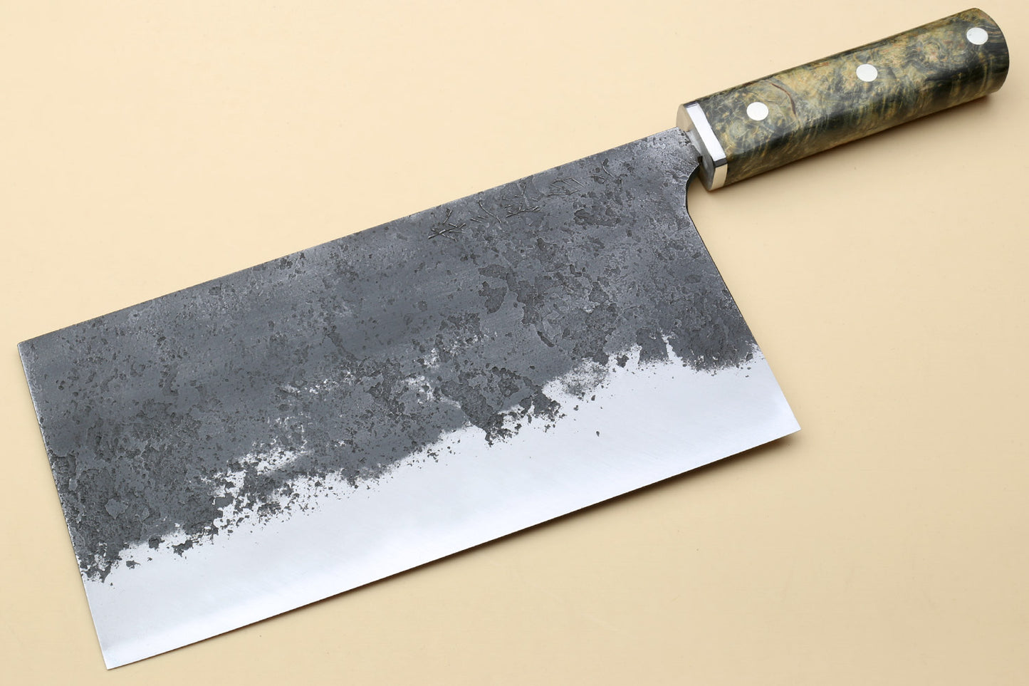 Yoshihiro Nashiji High Carbon White Steel #2 Chinese-Style Cleaver Vegetable Knife with Stabilized Maple Burl Handle (Mazaki Special Edition: TYPE C)