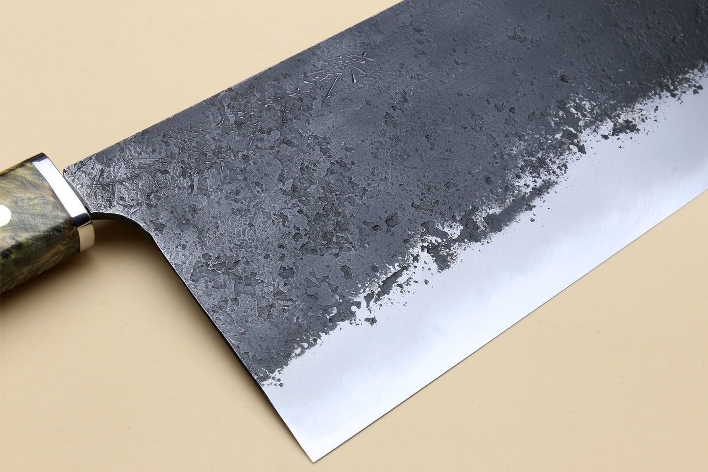 Yoshihiro Nashiji High Carbon White Steel #2 Chinese-Style Cleaver Vegetable Knife with Stabilized Maple Burl Handle (Mazaki Special Edition: TYPE C)