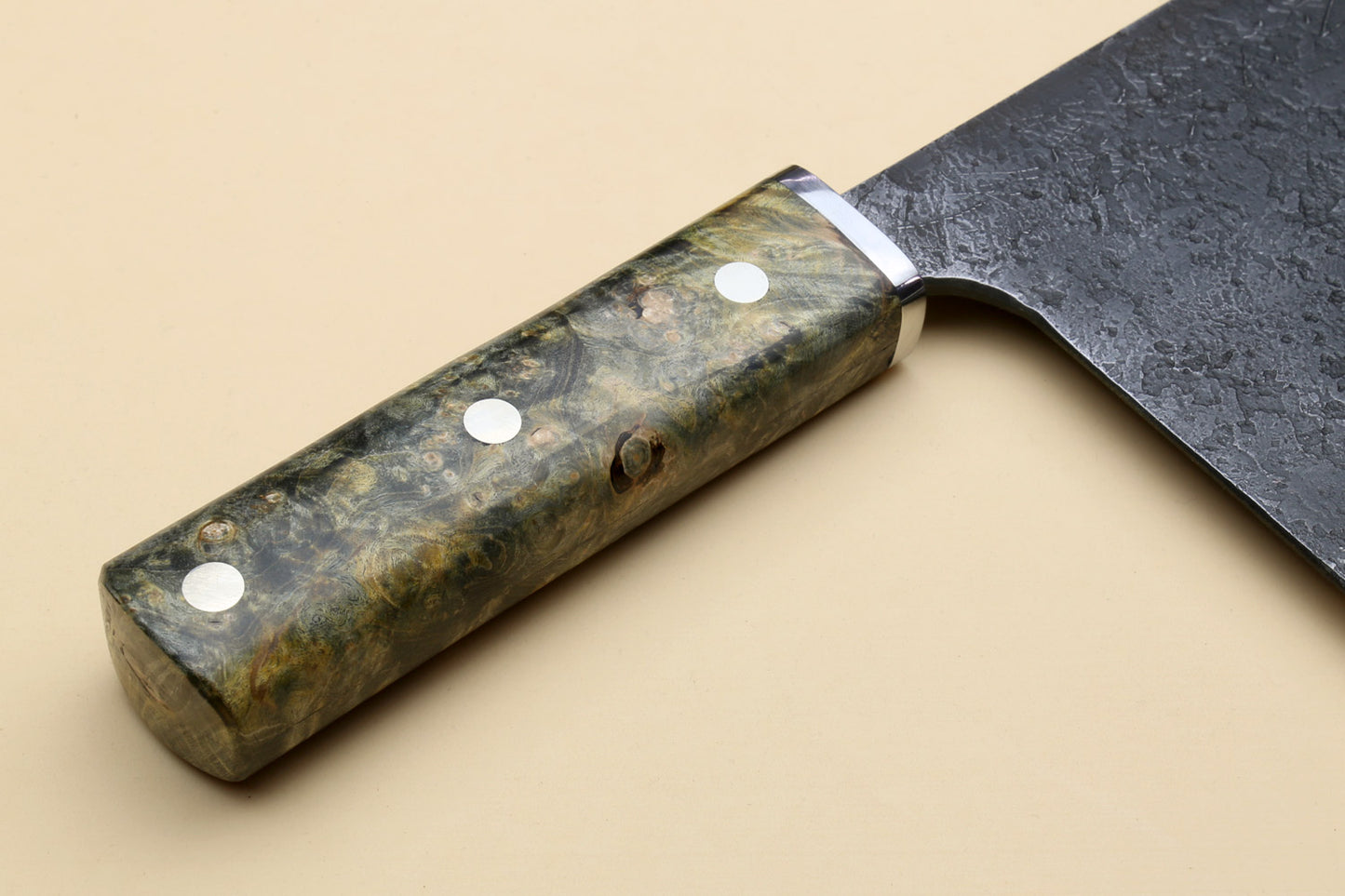Yoshihiro Nashiji High Carbon White Steel #2 Chinese-Style Cleaver Vegetable Knife with Stabilized Maple Burl Handle (Mazaki Special Edition: TYPE C)