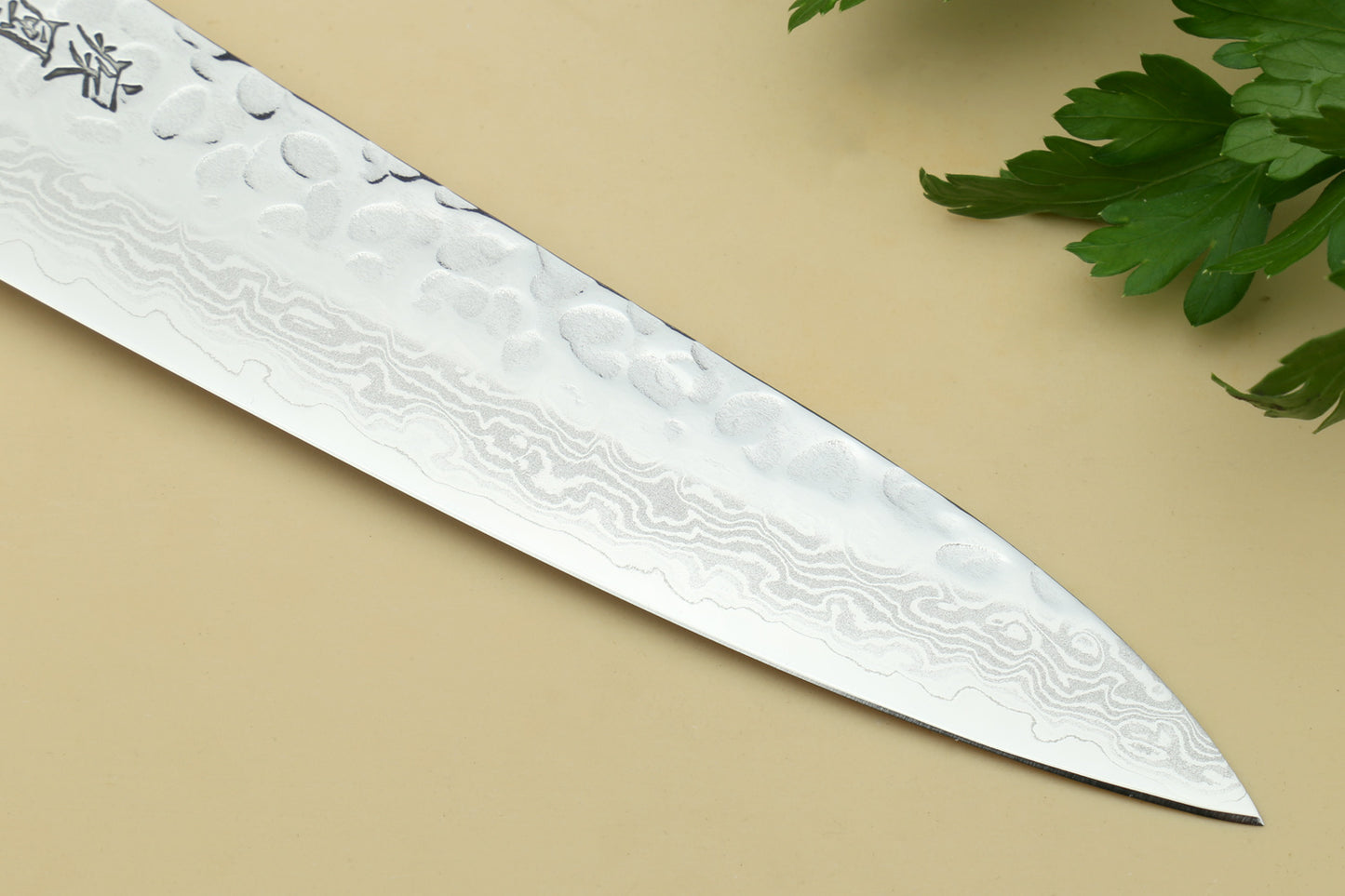 Yoshihiro VG-10 46 Layers Hammered Damascus Petty Utility Japanese Chef Knife Octagonal Turquoise Blue Handle (6" (150mm))