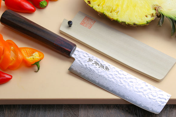 Copy of Yoshihiro VG-10 46 Layers Hammered Damascus Nakiri Japanese Vegetable Knife Rosewood Handle - *Narrow Blade (6.5