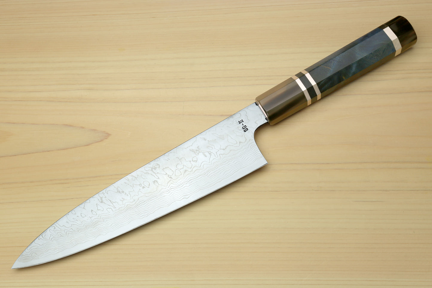 Yoshihiro Damascus SG2 (R2) Semi-Stainless Gyuto Chef Knife with Ocean Blue Handle (Blade Length 8.25" (210mm))