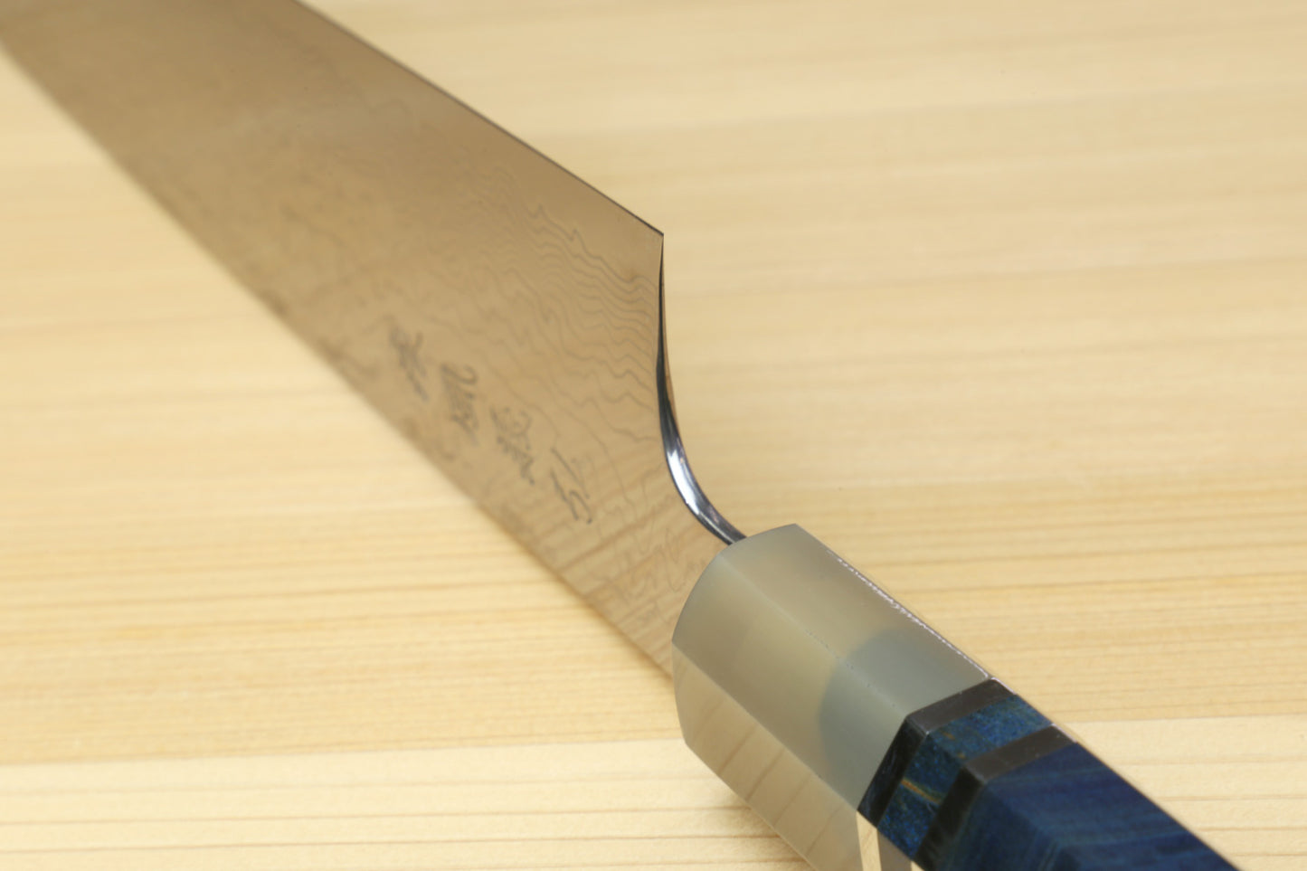 Yoshihiro Damascus SG2 (R2) Semi-Stainless Utility-Kiritsuke Chef Knife with Ocean Blue Handle (Blade Length 9.5" (240mm))