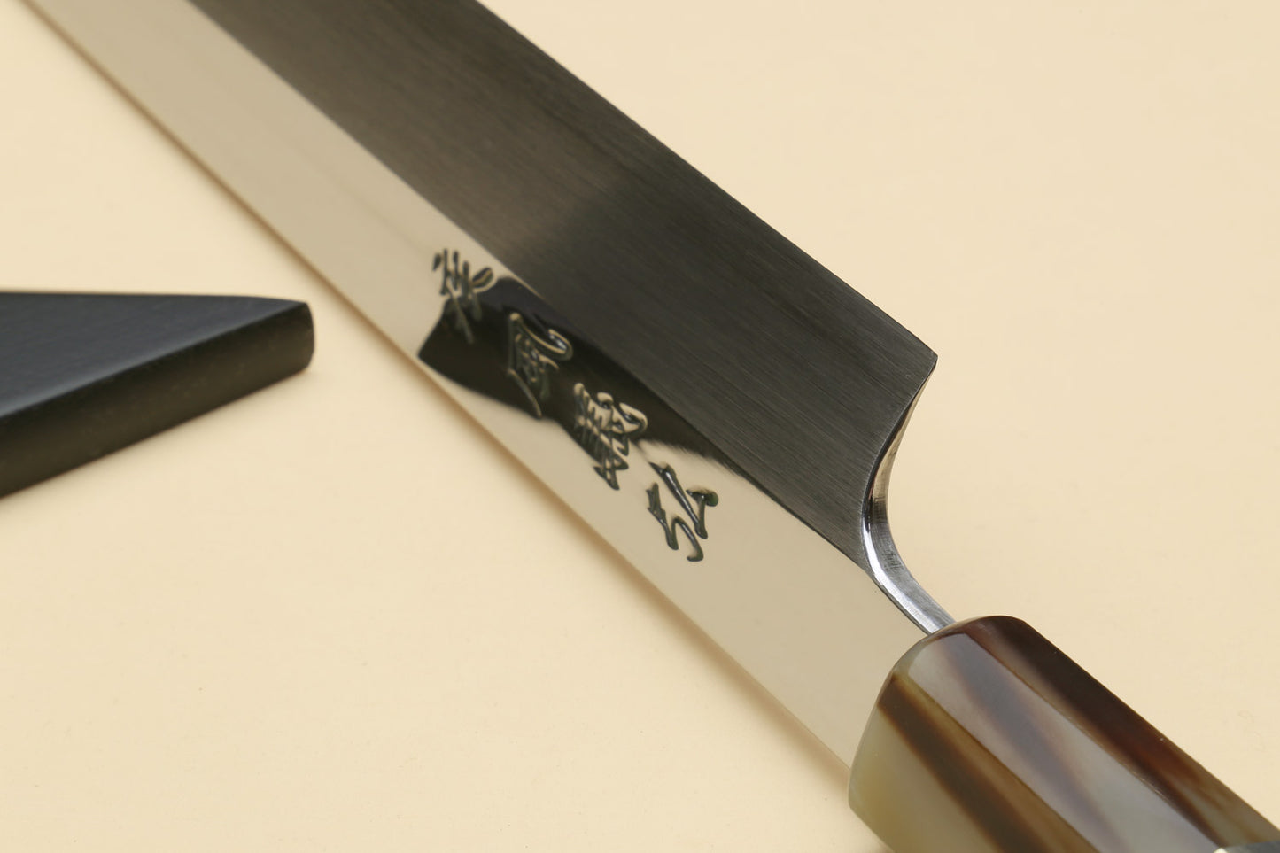 Yoshihiro SG-2 (R-2) Semi-Stainless Steel Mirror Polished Yanagi Kiritsuke Sashimi Knife, Triple Ring Ebony Handle