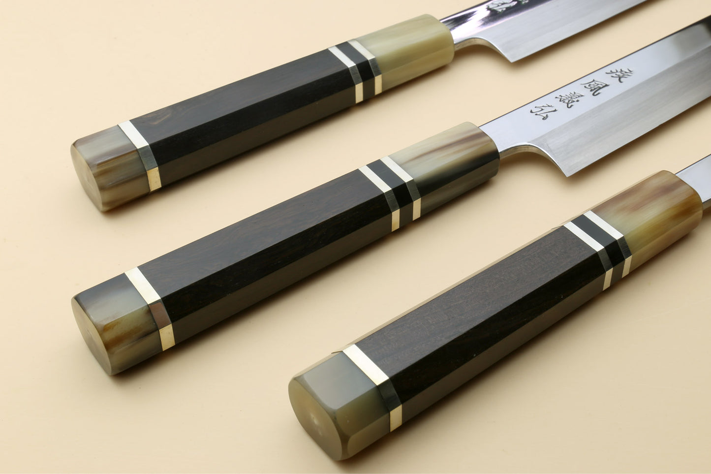 Yoshihiro SG-2 (R-2) Semi-Stainless Steel Mirror Polished Yanagi Kiritsuke Sashimi Knife, Triple Ring Ebony Handle