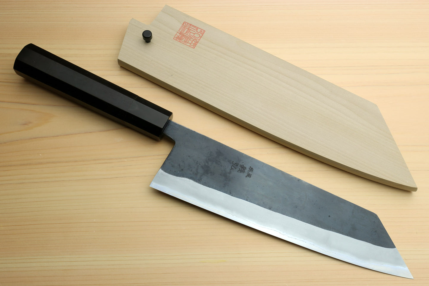 Yoshihiro Kurouchi Black-Forged Blue Steel Stainless Clad Kiritsuke Chef Knife Ebony wood Handle