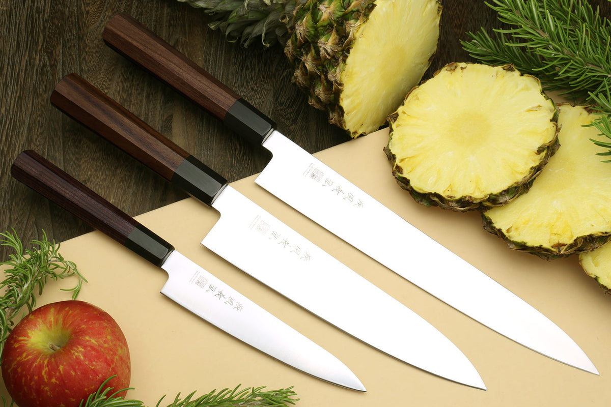 Yoshihiro Ice Hardened Stainless Steel Japanese Chef Knife 3PC Set: Gy