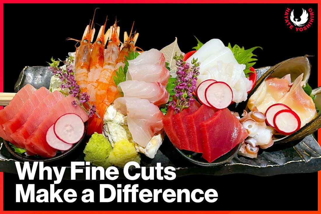 Sharp Japanese knife slicing cleanly through an ingredient on a cutting board
