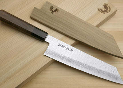 Yoshihiro VG-10 46 Layers Hammered Damascus Kiritsuke Multipurpose Japanese Chefs Knife (Octagonal Shitan Rosewood Handle)