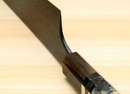 Yoshihiro Mazaki Hon-Sanmai Snake Skin Pattern Damascus Kurouchi Black-Forged Blue Steel Gyuto Chefs Knife, Mazaki Limited Edition (Blade Length: 240mm)