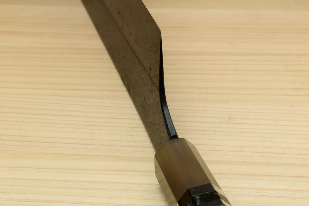 Yoshihiro Mazaki Hon-Sanmai Snake Skin Pattern Damascus Kurouchi Black-Forged Blue Steel Nakiri Vegetable Knife, Mazaki Limited Edition (Blade Length: 165mm)