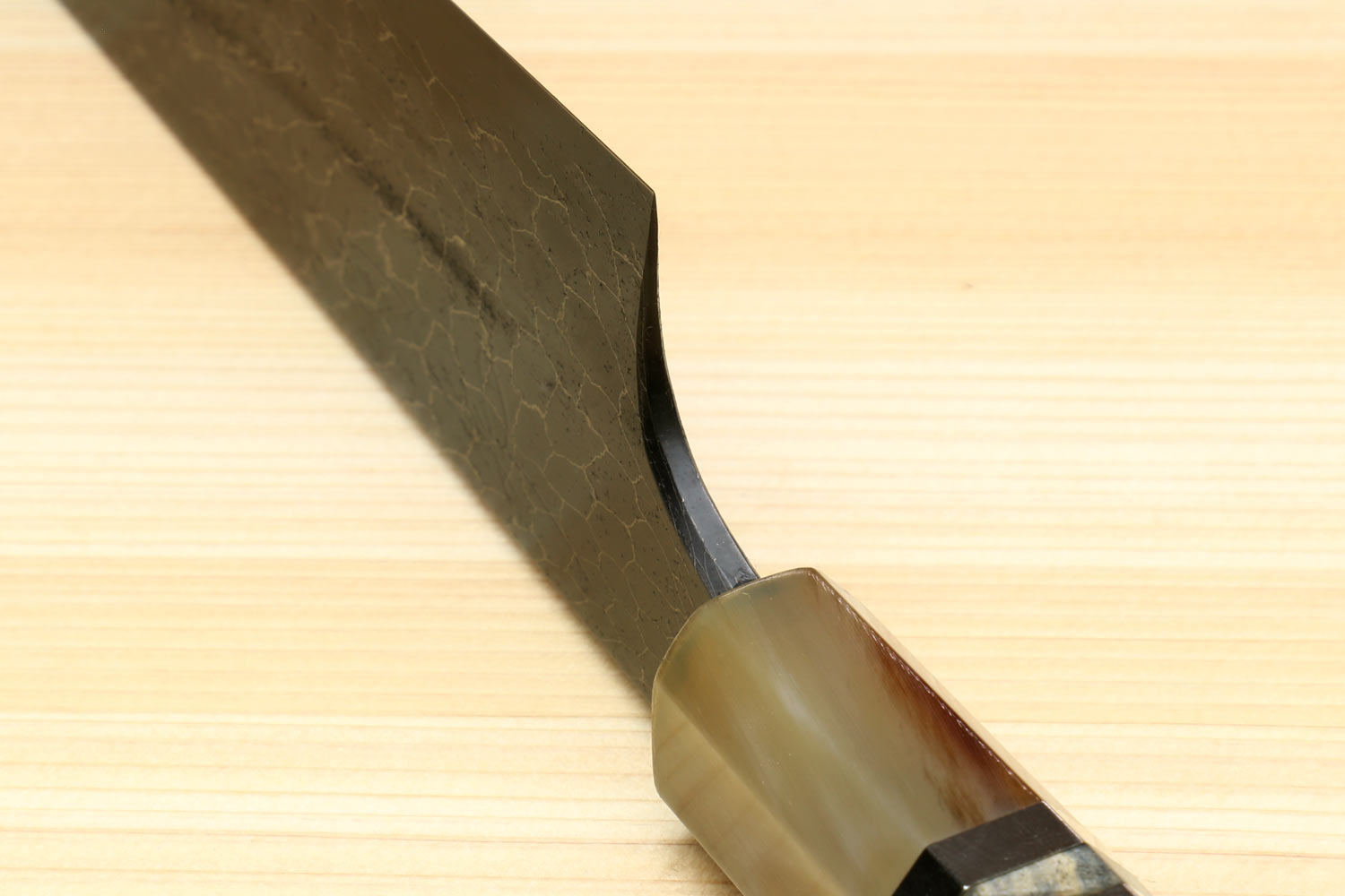 Yoshihiro Mazaki Hon-Sanmai Snake Skin Pattern Damascus Kurouchi Black-Forged Blue Steel Sujihiki Slicer Knife, Mazaki Limited Edition (Blade Length: 300mm)