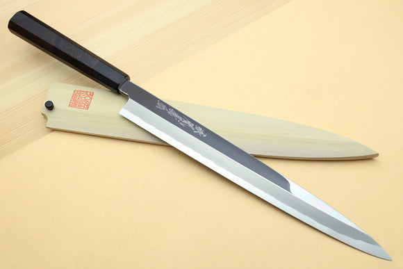 Yoshihiro Aonamiuchi Mirror-Polished Blue Steel #1 Yanagi Sushi Sashimi Japanese Knife Ebony Handle