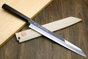 Yoshihiro Aonamiuchi Blue Steel #1 Mirror Polished Yanagi Kiritsuke Sushi Sashimi Japanese Knife Ebony Handle