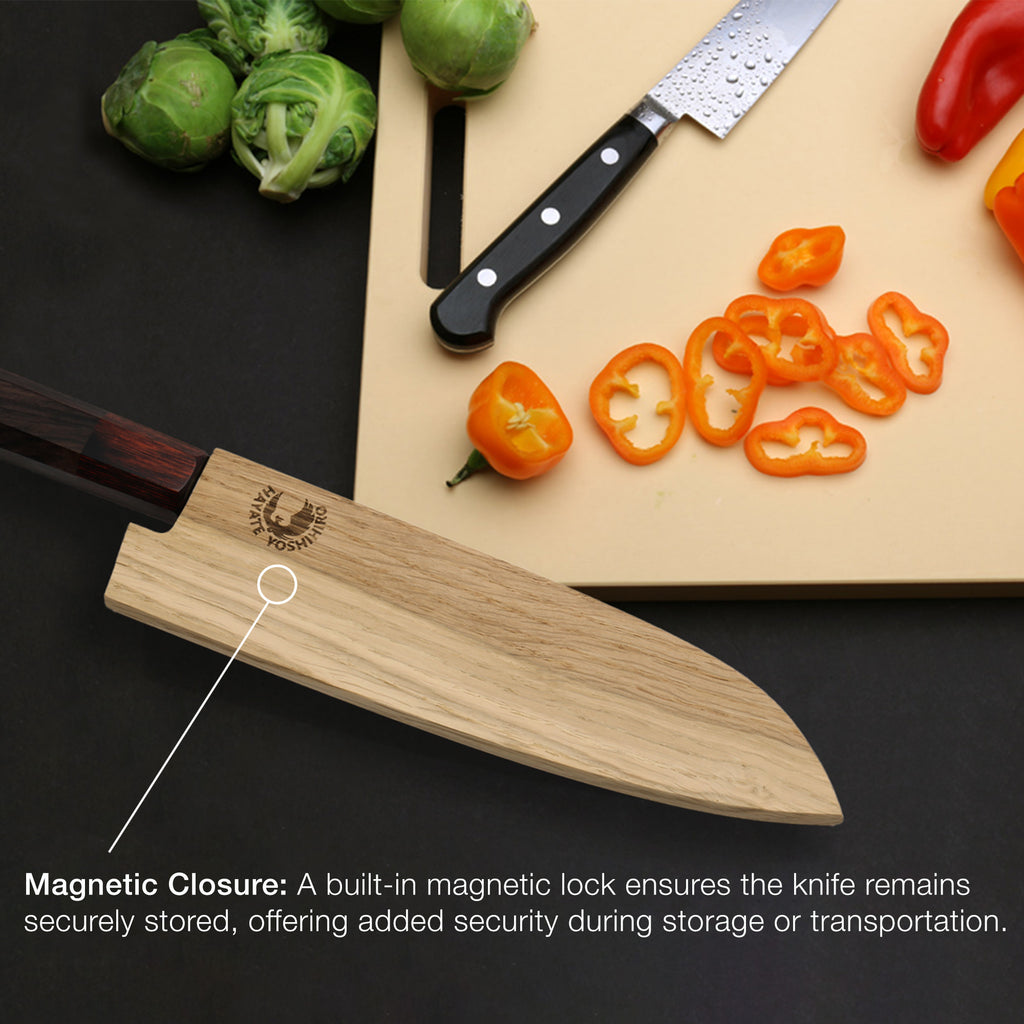 Yoshihiro Magnetic Oak Wood Saya Cover Blade Protector for Santoku