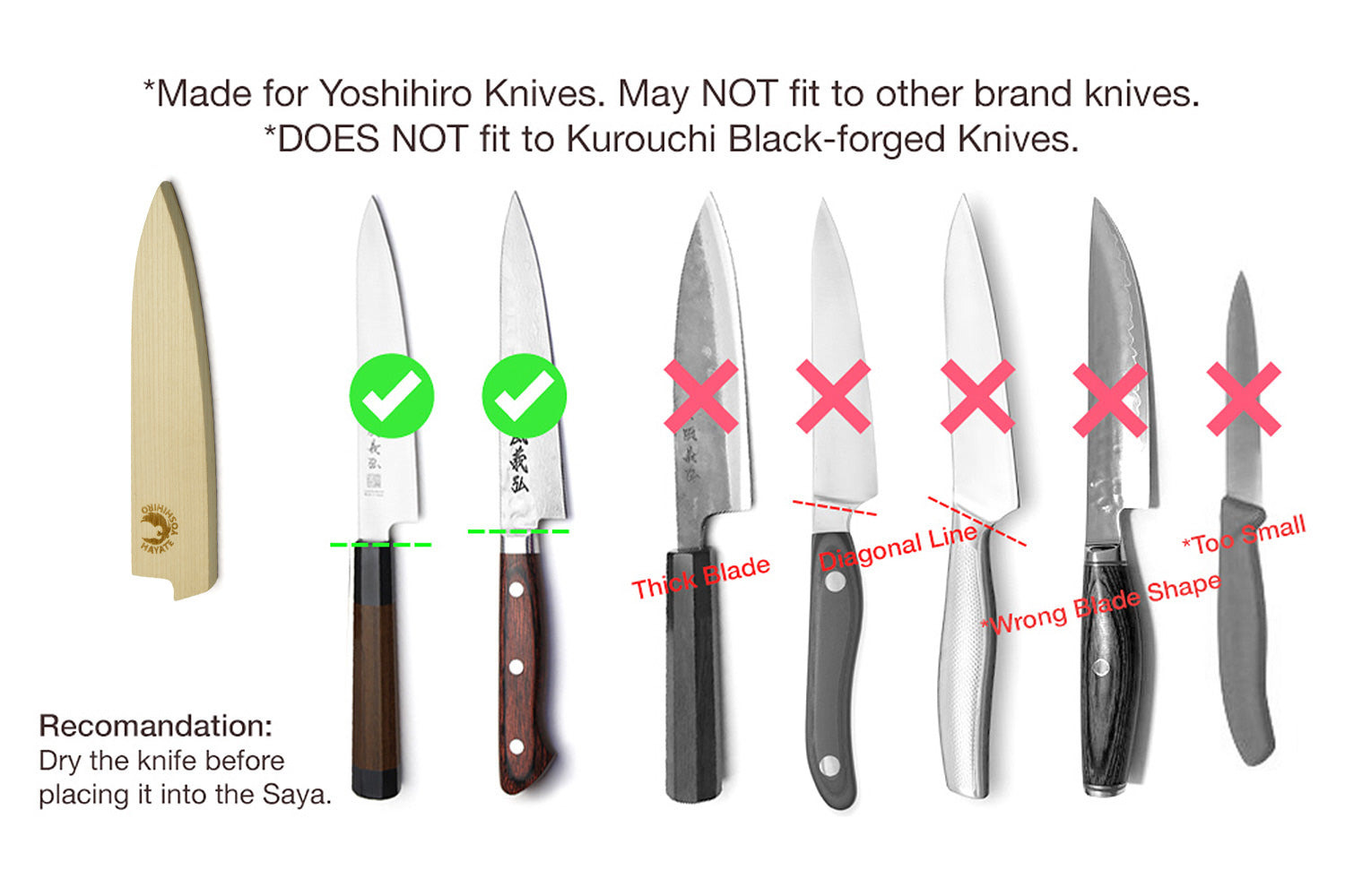 Yoshihiro Magnetic Oak Wood Saya Cover Blade Protector for Petty 6" (150mm)