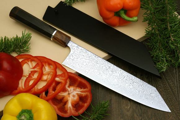 Yoshihiro High Performance Masashi SLD Damascus Steel Kiritsuke knife Mirror Polish Ebony Handle with Silver Ring