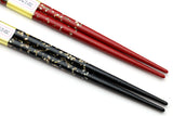 Japanese Premium Chopsticks Black & Red 2pc Set with Traditonal Abalone Shell Pattern in fine Japanese paulownia wood case Ver.1