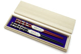 Japanese Premium Chopsticks Black & Red 2pc Set with Traditonal Abalone Shell Pattern in fine Japanese paulownia wood case Ver.2