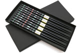 Japanese Premium Chopsticks Black 5pc Set with Traditonal Abalone Shell Pattern in fine Japanese paulownia wood case Ver.1