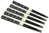 Japanese Premium Chopsticks Black 5pc Set with Traditonal Abalone Shell Pattern in fine Japanese paulownia wood case Ver.1