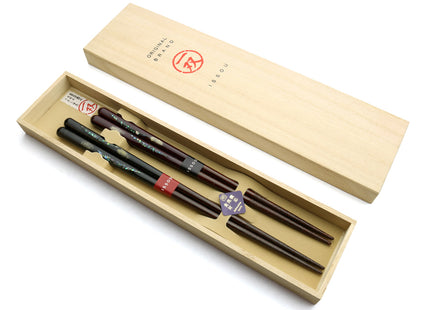 Premium Japanese Ebony Wood Chopsticks - Issou Lacquered Twin Pair in Paulownia Box