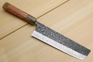Yoshihiro Black-Forged High Performance SLD Damascus Steel Masashi Nakiri Vegetable knife Ironwood Handle