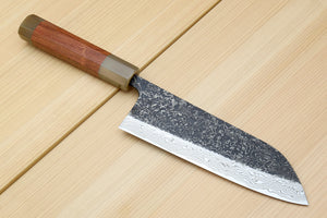 Yoshihiro Black-Forged High Performance SLD Damascus Steel Masashi Santoku Multipurpose Chef knife Ironwood Handle