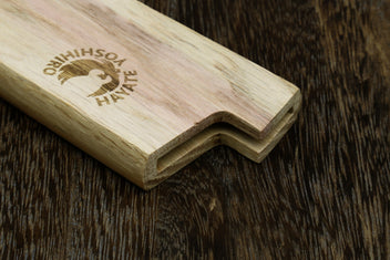 Oak wood saya blade protector cover with rounded guard and Yoshihiro logo stamp