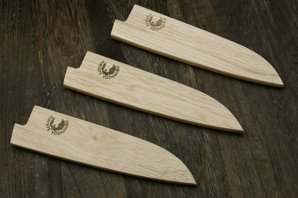 Set of oak wood saya blade protector covers with Yoshihiro logo stamps