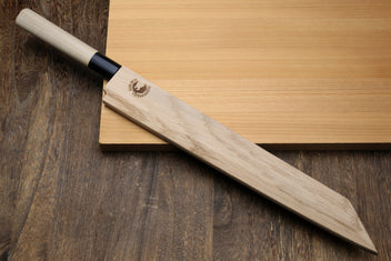 Wooden saya cover with magnetic-style fit, light oak and dark end band
