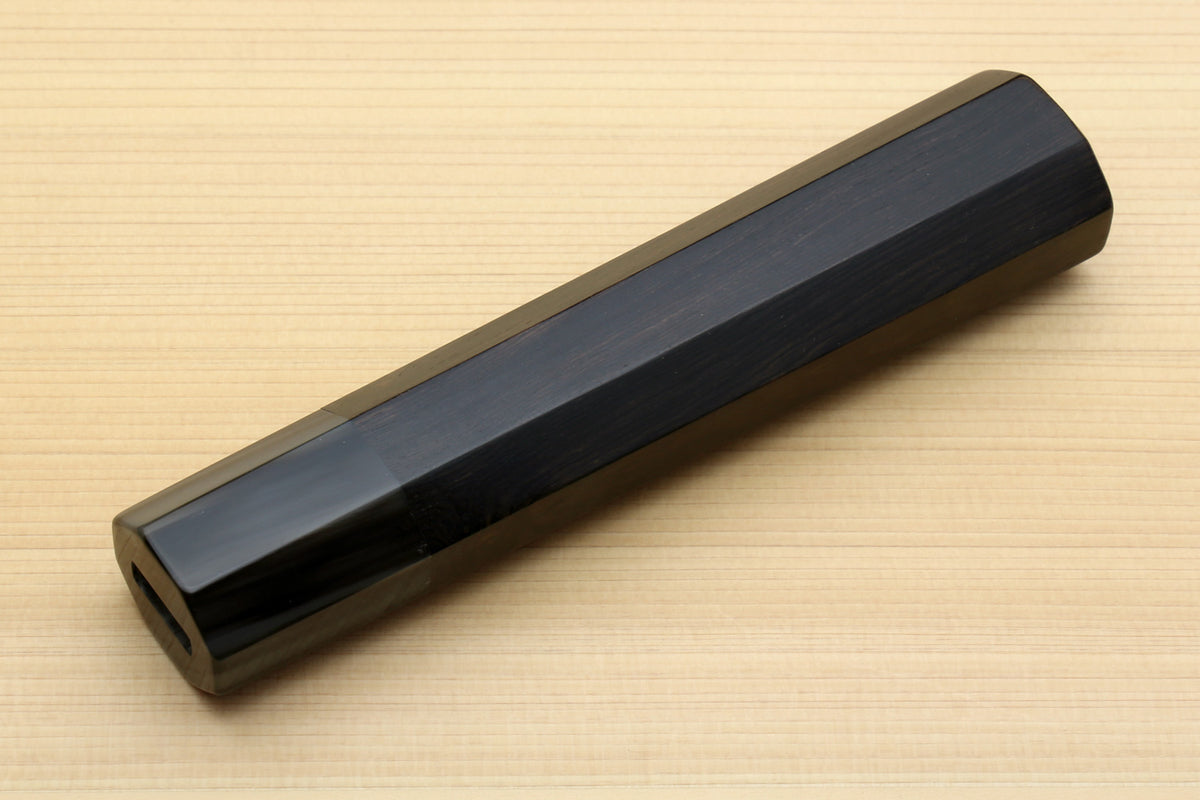 Ebony knife handle with horn bolster, long rectangular profile, for Sujihiki knives