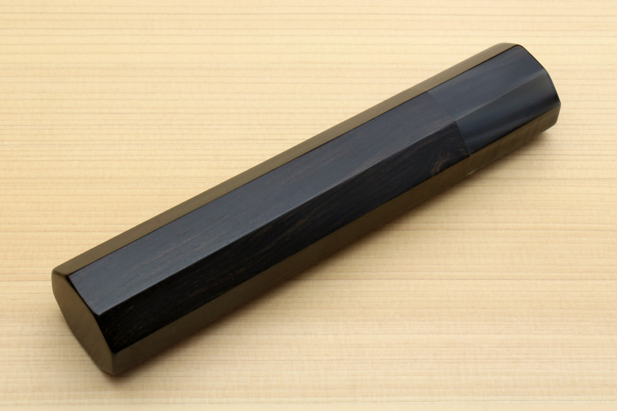 Ebony knife handle with dark horn bolster, rectangular block shape, for Sujihiki knives