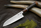 Yoshihiro Hiryu Suminagashi Ginsan High Carbon Stainless Steel Santoku Multipurpose Knife Silver Ring Ebony Handle