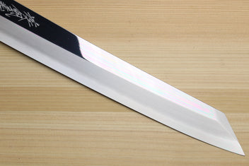 Polished stainless yanagi knife blade with sharp pointed tip