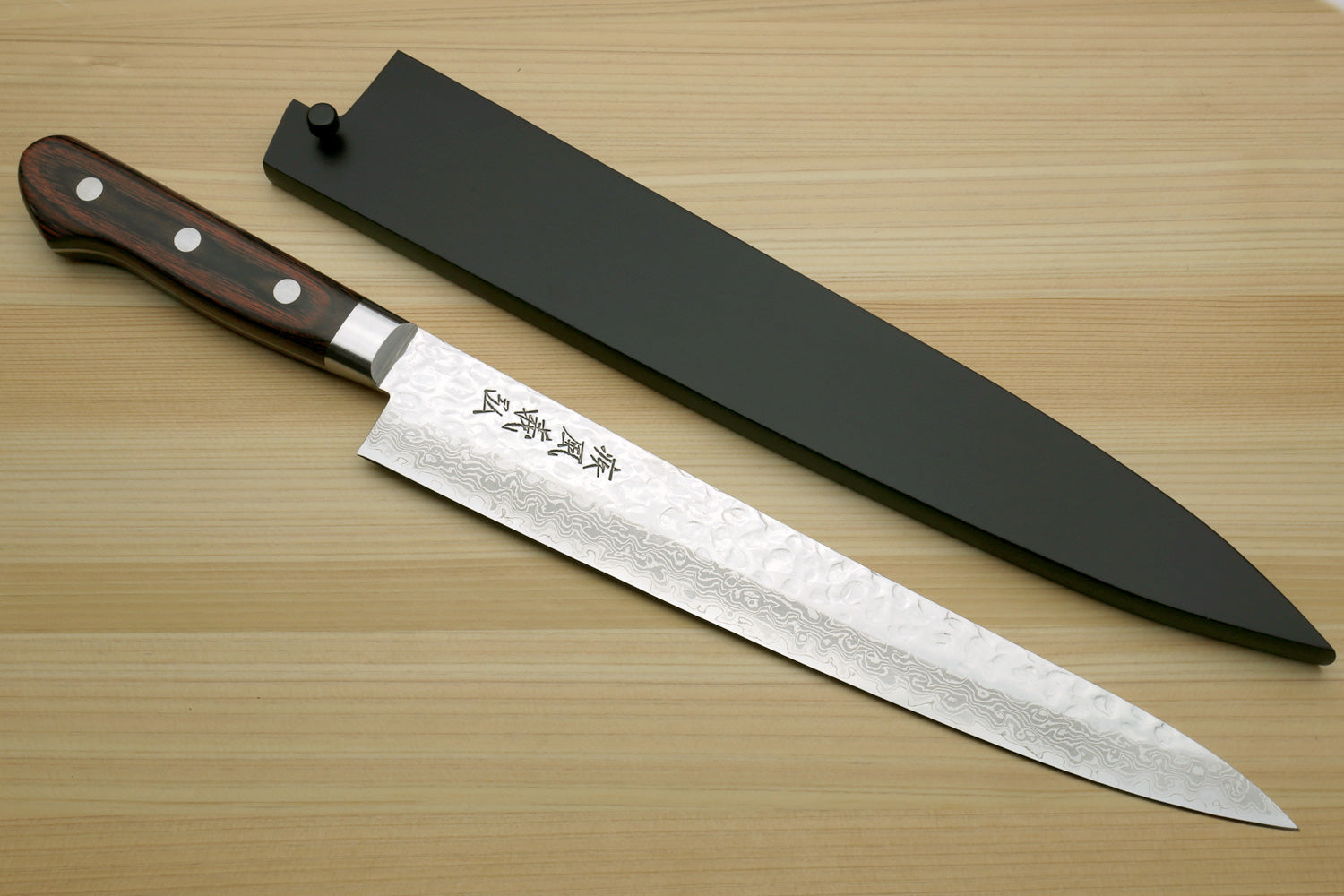 Yoshihiro VG-10 16 Layer Hammered Damascus Stainless Steel Sujihiki Slicer Chefs knife 9.5" (240mm)