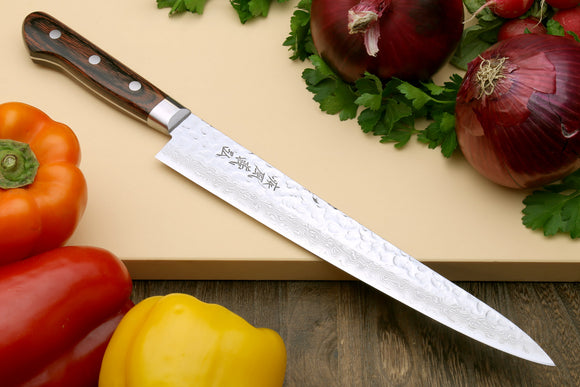 Yoshihiro VG-10 16 Layer Hammered Damascus Stainless Steel Sujihiki Slicer Chefs knife 9.5