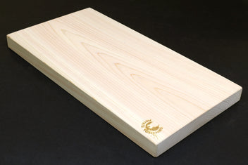 Hinoki Japanese cypress cutting board, one-piece plank with engraved gold logo