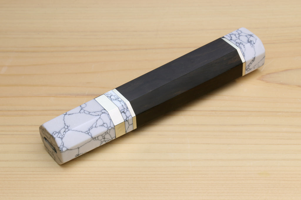 Yoshihiro Ebony Handle with Howlite White Bolster for Kiritsuke Chef Knife