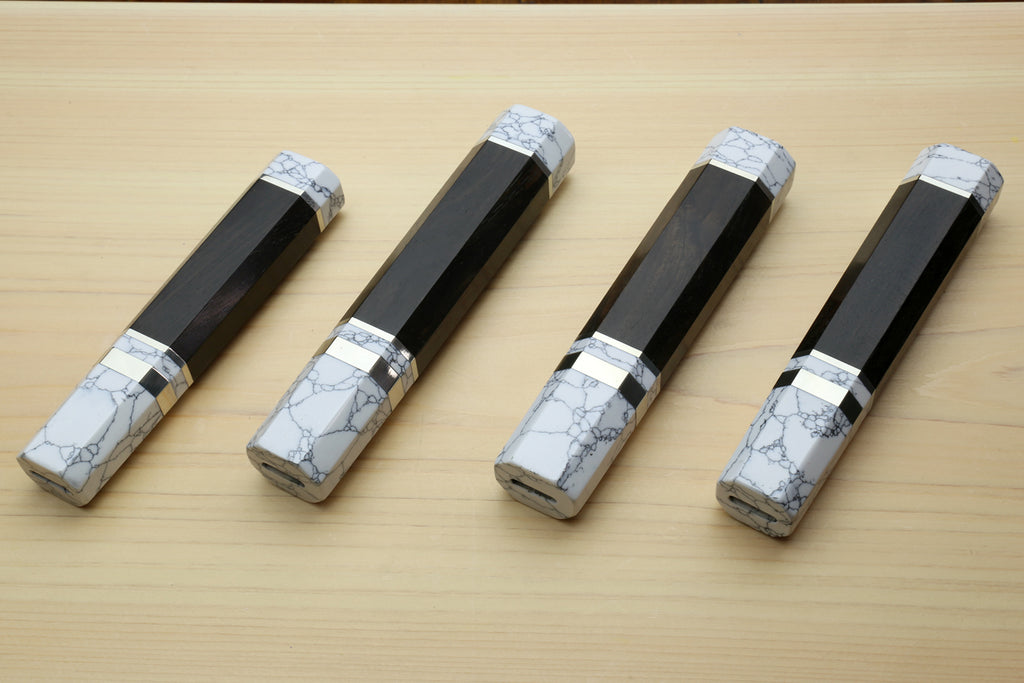 Yoshihiro Ebony Handle with Howlite White Bolster for Kiritsuke Chef Knife