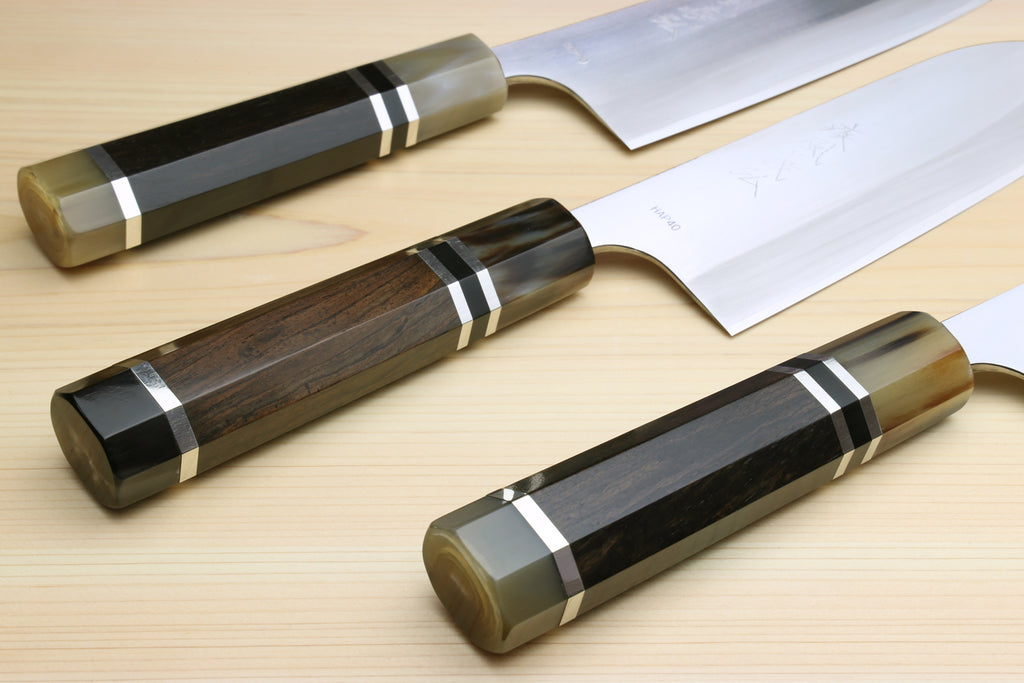 Yoshihiro High Speed Steel HAP40 3-Set with Octagonal Ebony Wood Handles with Triple Ring