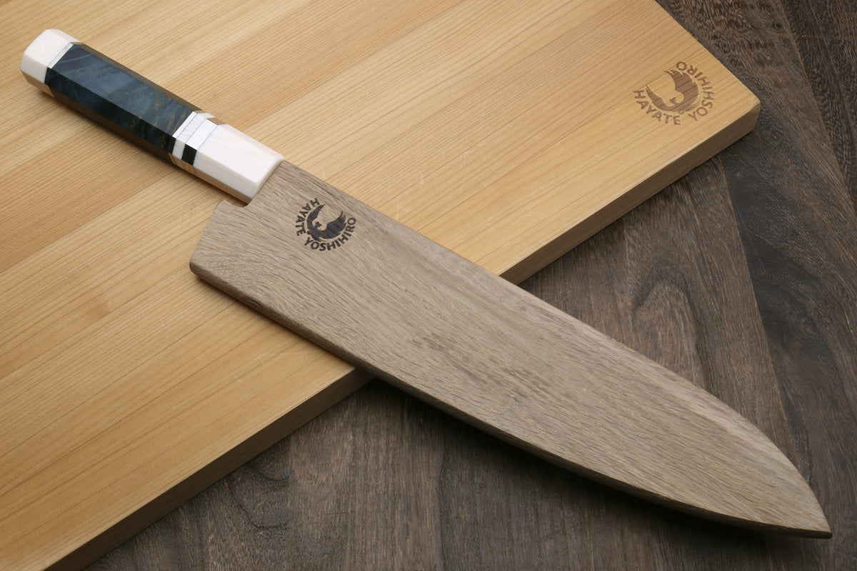 Gyuto chef's knife with octagonal ocean-blue handle and HAP40 blade