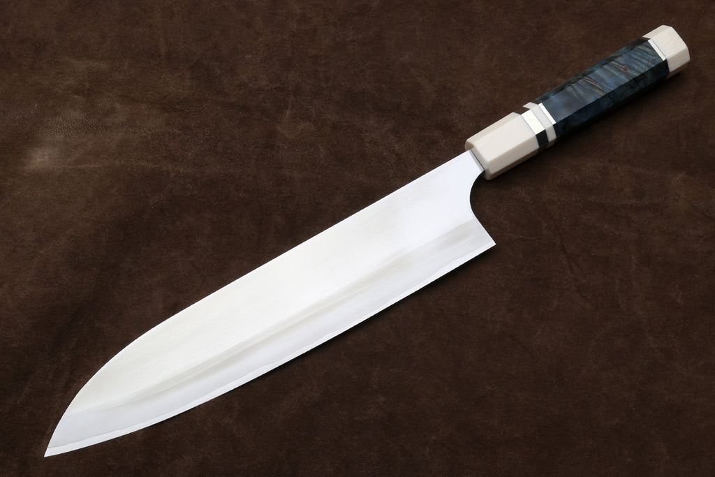 Yoshihiro High Speed Steel HAP40 Gyuto Chefs Knife with Octagonal Handle with Alternative Ivory Bolster (Blade Length: 10.2" (260mm))